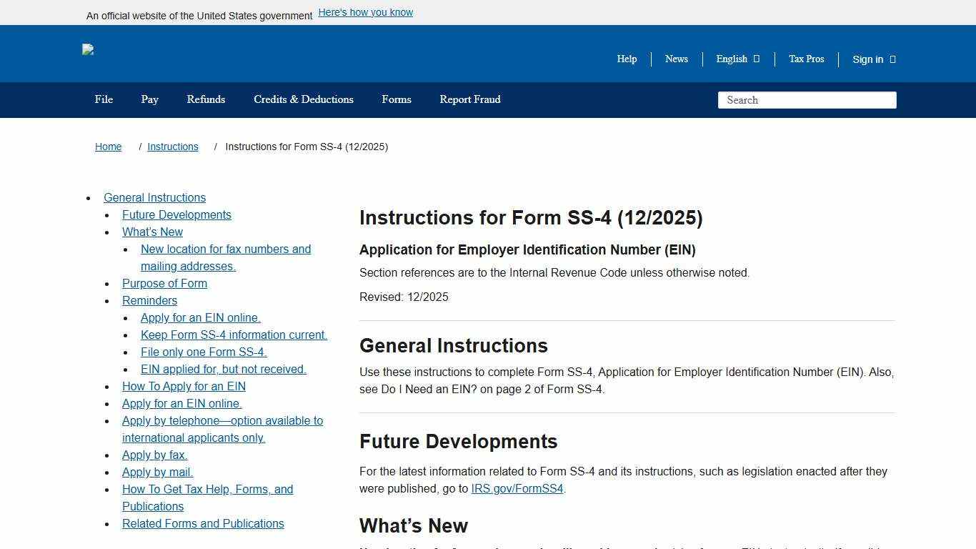 Instructions for Form SS-4 (12/2025) | Internal Revenue Service